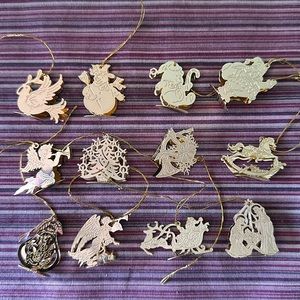 mini brass Christmas ornaments.